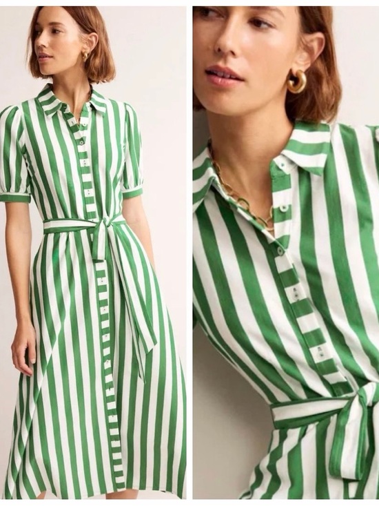Boden Dresses & Skirts - NWT Boden LIBBY Green & White Striped Midi Shirt Dress Sz 10R